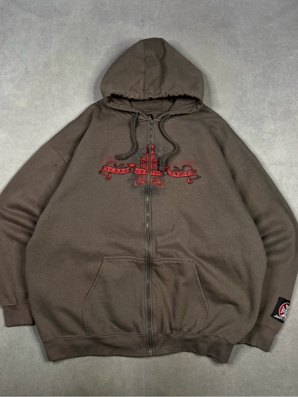West Coast Choppers Men's Grey Full-Zip Hoodie with Red Crest